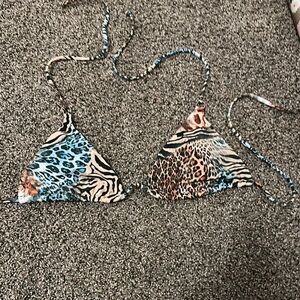 SHEIN Animal Print Bikini - Blue and Brown